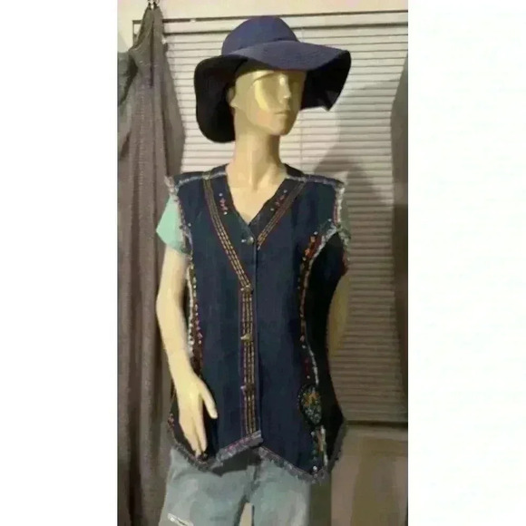 Sassy Sista Embroidered Studded Sparkle Day Of Dead Skull Denim Vest Size-XXLarg - Picture 1 of 14